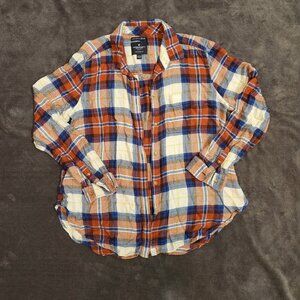 American Eagle Plaid Boyfriend Flannel Button Up L